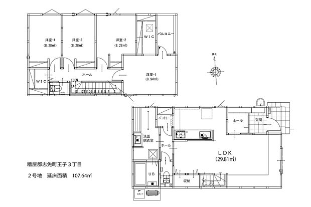 【4LDK】対面キッチンやリビング階段など、ご家族の絆が深まる間取り設計。キッチンからパントリーを通って洗面脱衣室へアクセスでき、家事の同時進行もスムーズに行えます。4人家族ならそれぞれ個室が持てる「4LDK」です。