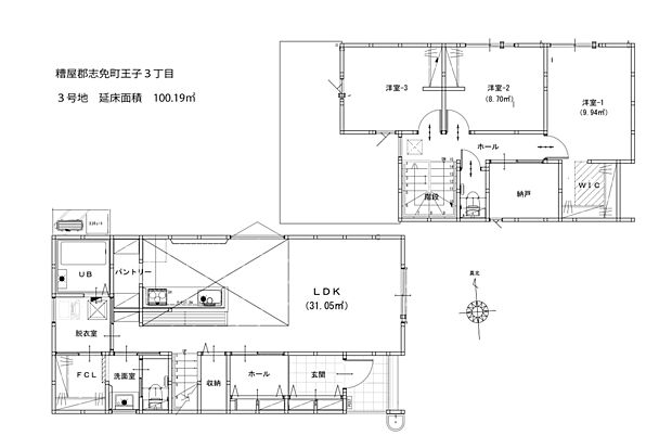 【3LDK+S】配膳に便利な横並びのダイニングや、脱衣室と洗面室に隣接したFCLなど、家事・生活動線に配慮された間取り設計。パントリーやWIC、納戸など豊富な収納が魅力的な「3LDK+S」の住まいです。