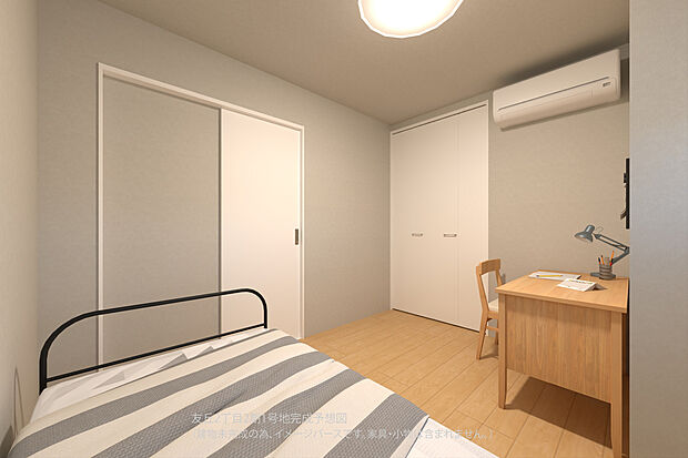 【【1号地/完成予想図/洋室-2約4.9帖】】子供部屋や趣味部屋など、多目的に使いやすい約4.9帖の広さです。