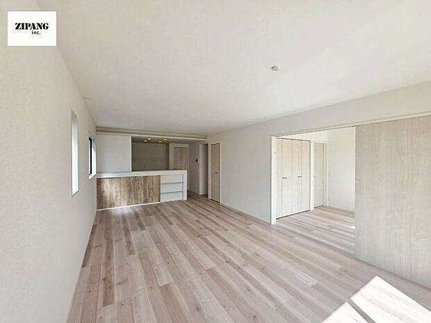 【居間・リビング】【リビング】キッチンと一体になったリビングはひろびろとしたくつろぎ空間を実現しています。