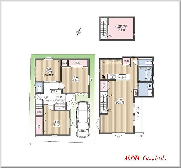 【3LDK】暮らしの中心となるLDKは20帖超を確保、同フロアに水廻りを集約させる事で一日の家事動線がとても便利になる間取りとなっております。固定階段で昇り降り出来る広い小屋裏収納庫は荷物置場の他にも書斎やお子様の遊び場など、様々なシーンでご活用いただけます。綺麗な地形を活用する事で無駄な廊下スペースを最小限にする事が出来ました。快適な居住空間がおもてなしをしてくれます。