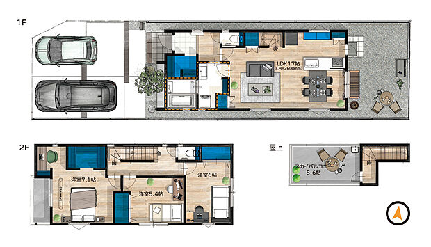 C号棟
ゆったりとした3LDKの間取りを採用！
主寝室には、ウォークインクローゼット＆書斎を設けているので、使い勝手も抜群！
さらに、庭スペースを確保することで、ガーデニングやプールが楽しめます♪