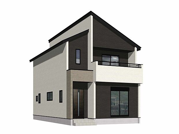 【外観パース図】☆2号棟・完成予想図☆ホワイト×チャコール×グレイン♪