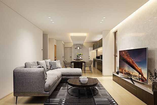 【LDK】折り下げ天井で部屋全体に広がりを演出してくれます。/6号地完成予想パース