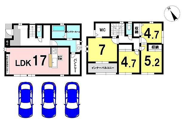 【4LDK】4LDKの間取り
駐車3台可能