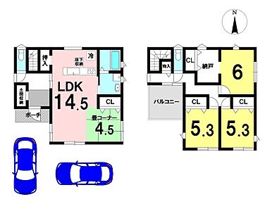 3LDK+Sの間取り
駐車2台可能 