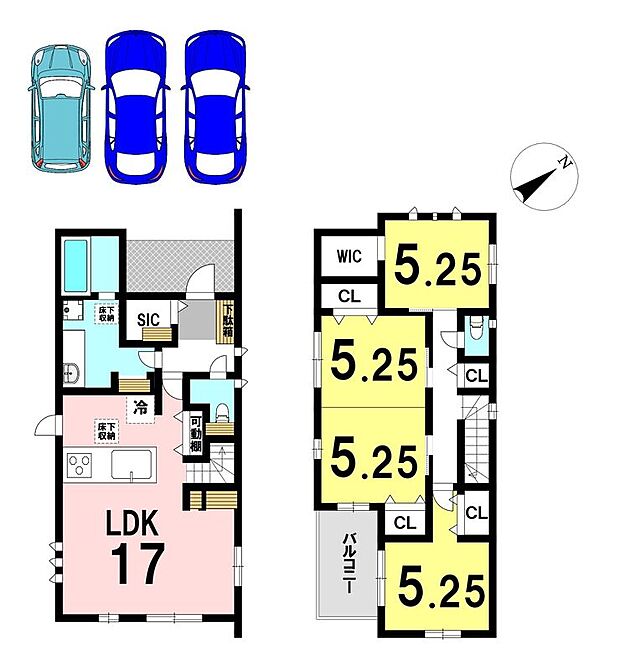 【3LDK】3LDKの間取り
駐車3台可能※車種による