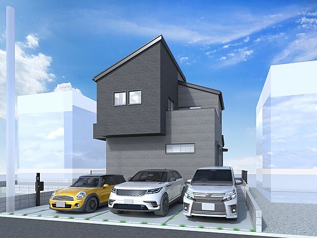 【2号棟・外観パース】
JR香椎線「香椎神宮」駅まで徒歩7分！飽きの来ないシンプルな外観デザインです♪
※パースは完成イメージです。実際の色とは印象が異なる場合があります。