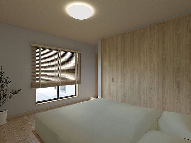 【【2号棟・主寝室パース】】約6.9帖のゆとりある主寝室。
バルコニーに面し、明るい陽光がたっぷりと注ぎ込みます♪