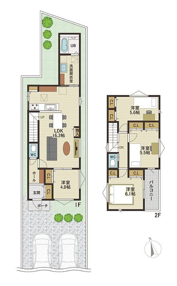 【【5号地・参考プラン】】家具の配置を考えやすい、縦長LDK♪
キッチンと洗面室が近く、家事動線がスムーズです◎
全居室2面採光以上を確保し、心地よい光と風を取り込めます。