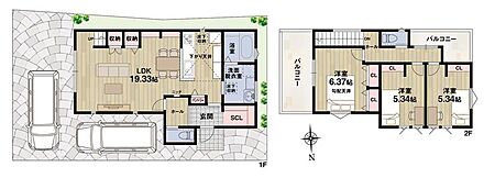 キッチンと洗面脱衣室が近く、家事が捗る間取りです♪バルコニーは2か所設けているので、使い分けができて便利！ 