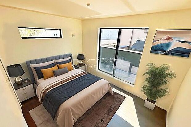 日当りの良さは写真でも充分に伝わるかと思いますが、開放感のある周囲にめぐまれたおかげで、風通しもとても良くなっております。※家具をCGで加工しています。家具付き販売ではございません。