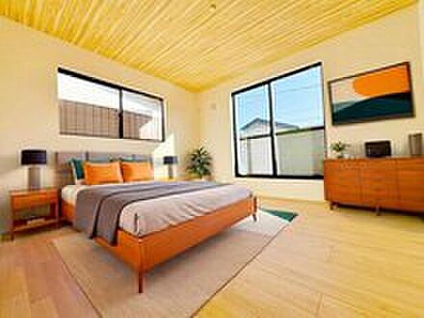 日当りの良さは写真でも充分に伝わるかと思いますが、開放感のある周囲にめぐまれたおかげで、風通しもとても良くなっております。※家具をCGで加工しています。家具付き販売ではございません。