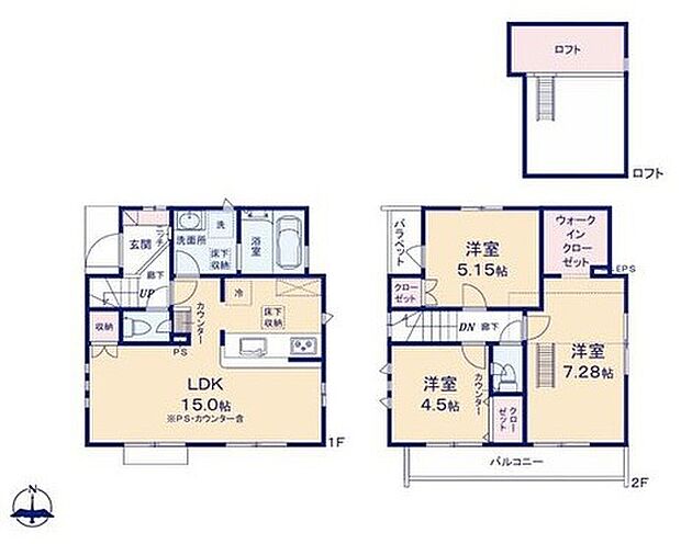 (1号棟)3LDK、土地面積95.39m2、建物面積75.98m2