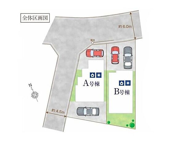 ≪区画図≫
カースペース2台完備♪
前面道路は住人以外の車の進入も少ないので、
車庫入れが苦手な方でも安心して入れられます♪