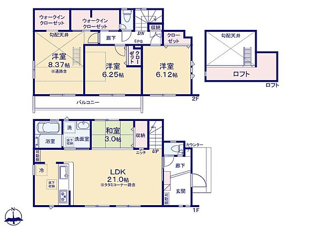 【3LDK】主寝室にはウォークインクローゼットを完備!増えがちな衣類やバッグなどを効率よく収納できます♪
LDK20帖超、全居室6帖以上など、敷地もお住まいもゆとりの広さ。