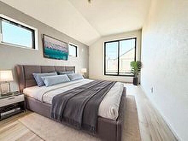 【リビング以外の居室】日当りの良さは写真でも充分に伝わるかと思いますが、開放感のある周囲にめぐまれたおかげで、風通しもとても良くなっております。※家具をCGで加工しています。家具付き販売ではございません。