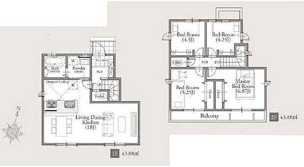 【4LDK】●18の広々リビング●水周り集中設計
●２部屋続きのバルコニー●全居室に収納完備