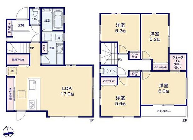 【4LDK】広々17帖のLDK！対面キッチンからはLDK全体を見渡せます♪
浄水器付きフルフラットキッチン☆家事を手助けする食洗機完備！
全居室収納完備＆収納力が嬉しいウォークインクローゼット！お部屋がスッキリ♪