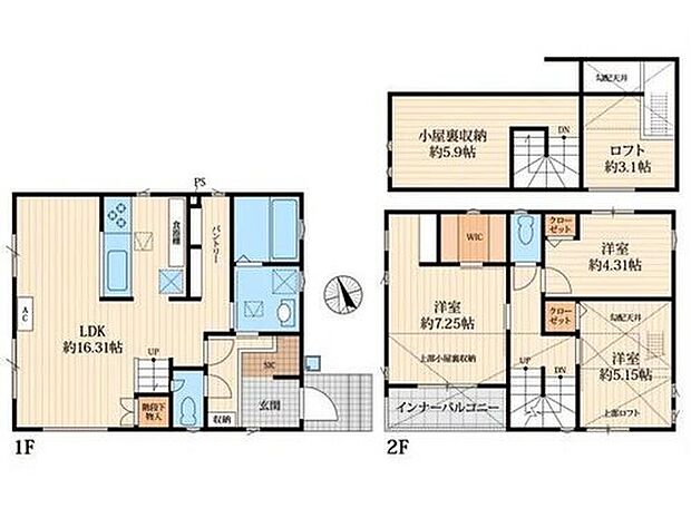 【3LDK】◇収納力豊富なSICやWIC、小屋裏収納、ロフト付き♪
◇ママさんに嬉しいまとめ買いしても安心な広々したパントリー付き♪
◇ご家族の帰宅も分かりやすいリビングイン階段付き♪