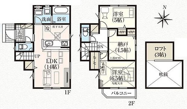 【2LDK+S】リビングイン階段と対面式キッチン採用のLDKは、いつでもご家族を感じられる憩いの空間になりそうです♪
南向きバルコニーに面した寝室は、勾配天井で開放感あふれるロフト付きのお部屋です！