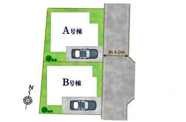 【区画図】周辺は落ち着いた雰囲気の住宅街♪
前面道路は住人以外の車の進入も少ないので、
車庫入れが苦手な方でも安心して入れられます♪