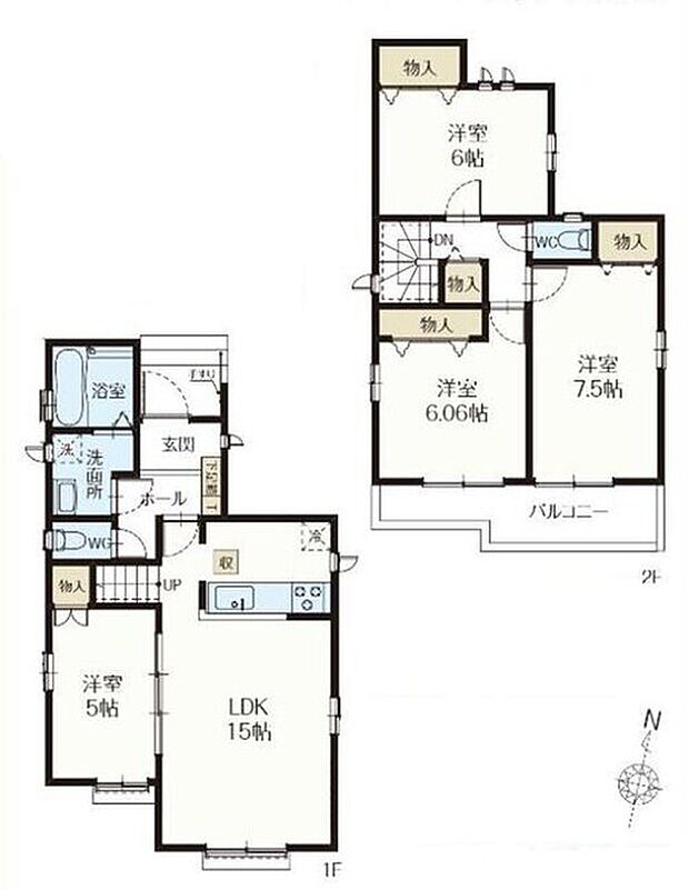 【4LDK】隣り合う洋室を開放すれば、ひときわ広々とした空間になるリビングダイニング。
ご家族のコミュニケーションを育むリビング階段を採用しています。
バルコニーは２部屋より出られて便利。
