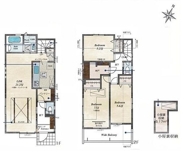 【3LDK+S】まとめ買いしても置き場所の心配いらずのパントリーを採用♪
家族が多いとすぐなくなってしまう水や食材をまとめ買いしても置き場所に困らないのはうれしいですね♪