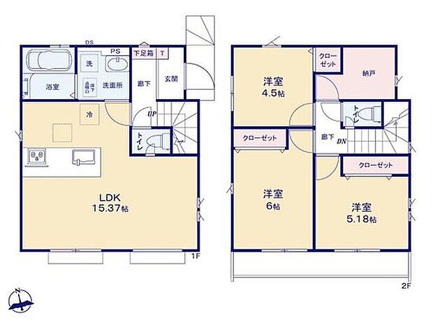 【3LDK】◇LDKは広々15.37帖♪
◇窓付きで書斎等としても使えるサービスルーム♪
◇水回りがまとまっているので家事動線がスムーズです♪