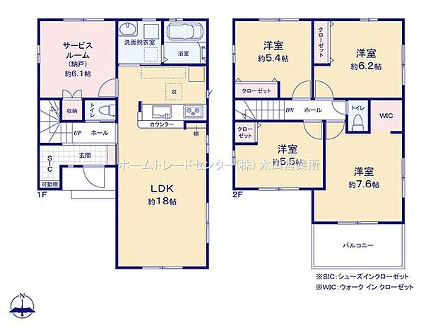 【4LDK】全居室収納スペースをしっかり確保した4LDK！
リビングに隣接したサービスルームは6.1帖の広さ♪
収納としても居室としても使える便利な空間！