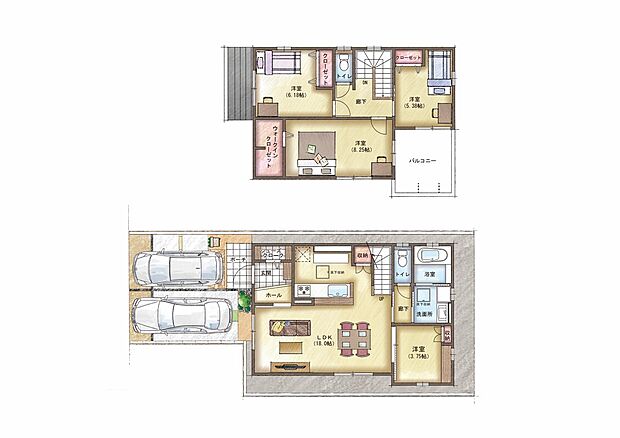 【４LDK】LDKは隣接する洋室を開放することで21帖超えのゆとりある住空間に。広々としたバルコニーはお洗濯はもちろん、家庭菜園やお子様のプール遊びにも◎大容量のSCLやWIC、パントリーなど収納も充実！