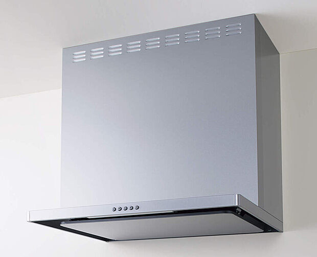 【フラットスリムレンジフード】スッキリしたデザインで、省エネ性に優れたLED照明を搭載。継ぎ目や凹凸の少なく、ファンの入り口付近もお手入れしやすい形状です。さらに、油汚れをはじきやすい「はつ油塗装」を施しています。