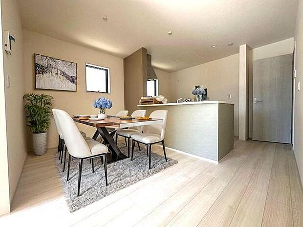 ダイニング配置イメージ画像です。 本画像はCGで作成しており、実際に現地に 家具は置かれておりません。また、価格に 家具は含まれておりません。