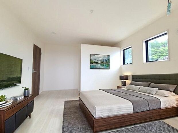 【寝室に家具を配置したイメージ画像】2号棟の寝室に家具を配置したイメージ画像です。※実際に現地に 家具は置かれておりません。また、価格に 家具は含まれておりません。