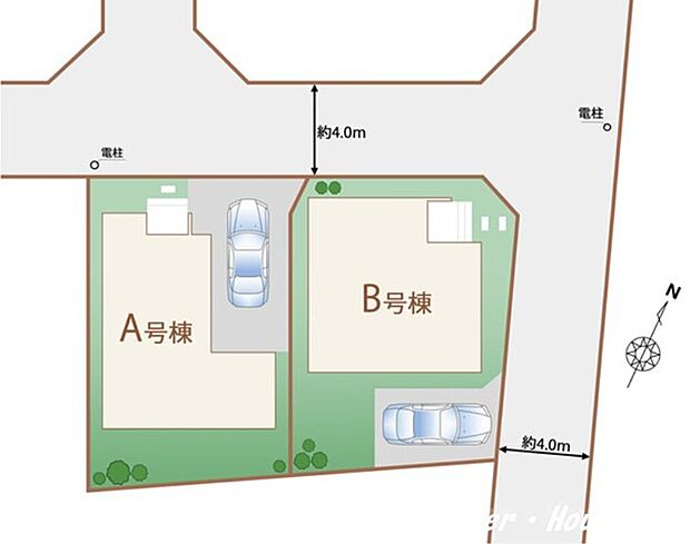 全二棟の新築住宅。