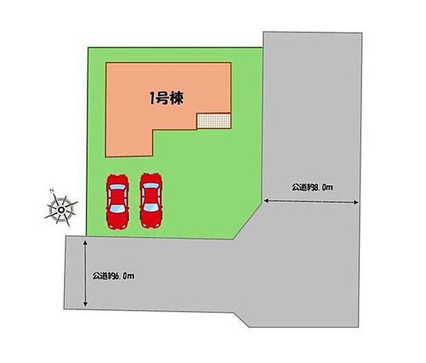 ≪全体区画図≫
駐車２台可能（車種による）！
急な来客時や、ご家族の自転車スペースとしても大活躍♪