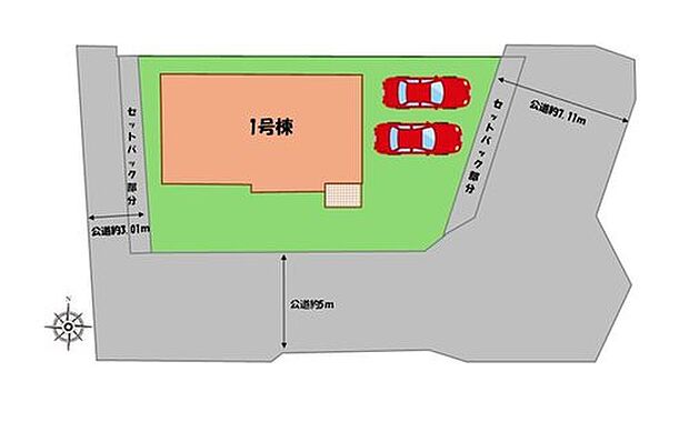 ≪全体区画図≫
駐車２台可能（車種による）！
急な来客時や、ご家族の自転車スペースとしても大活躍♪