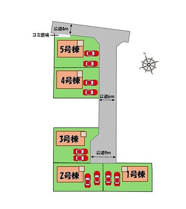 ≪全体区画図≫
駐車２台可能（車種による）！
急な来客時や、ご家族の自転車スペースとしても大活躍♪