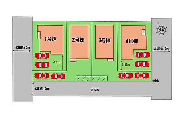 ≪全体区画図≫
駐車2台可能(車種による)!!
家族分の自転車を駐輪したり、来客用の駐車スペースとしてもお使いいただけます。