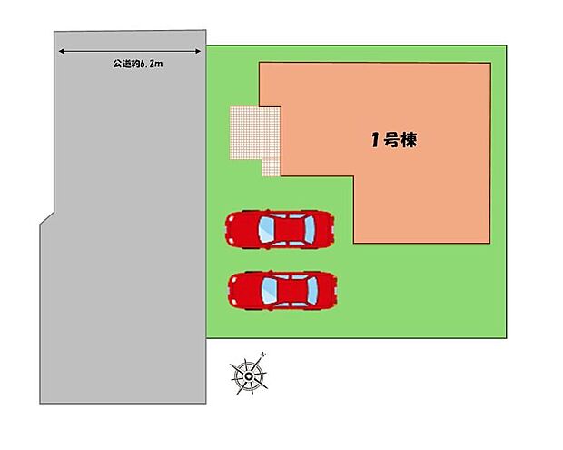 ≪全体区画図≫
駐車２台可能（車種による）！
急な来客時や、ご家族の自転車スペースとしても大活躍♪