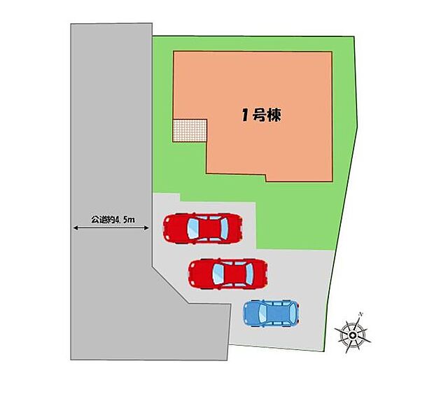 ≪全体区画図≫
駐車３台可能（車種による）！
急な来客時や、ご家族の自転車スペースとしても大活躍♪