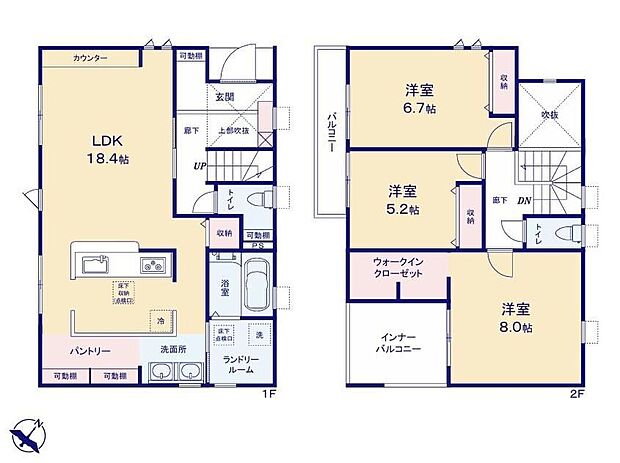 (１号棟)、価格2290万円、3LDK、土地面積184.88m2、建物面積109.3m2 