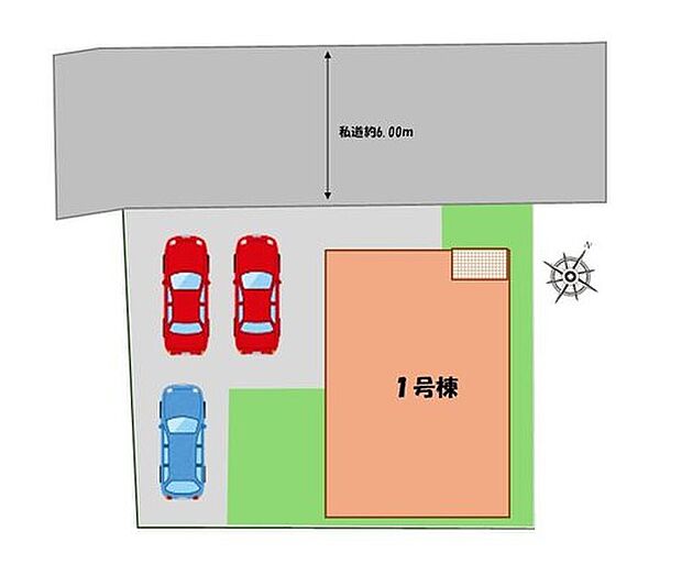 ≪全体区画図≫
駐車３台可能（車種による）！
急な来客時や、ご家族の自転車スペースとしても大活躍♪