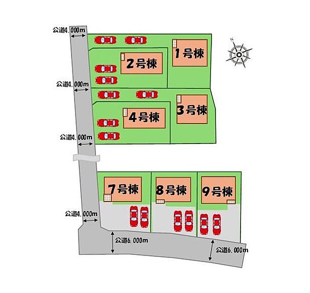 ≪全体区画図≫
駐車2台可能(車種による)!
急な来客時や、ご家族の自転車スペースとしても大活躍♪