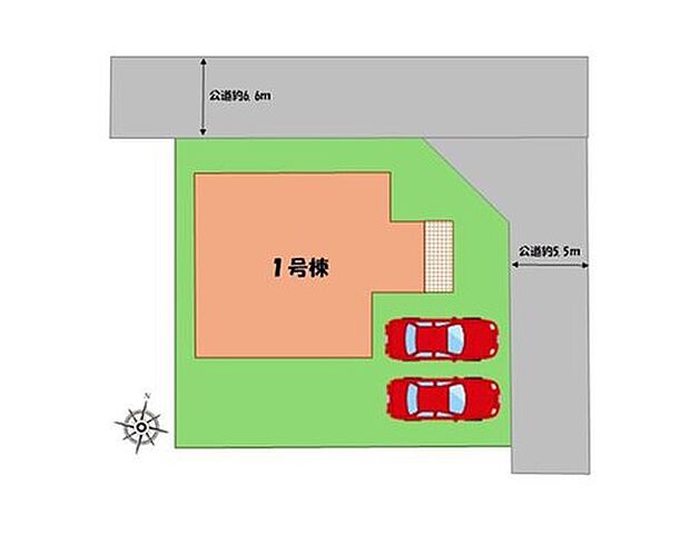 ≪全体区画図≫
駐車２台可能（車種による）！
急な来客時や、ご家族の自転車スペースとしても大活躍♪