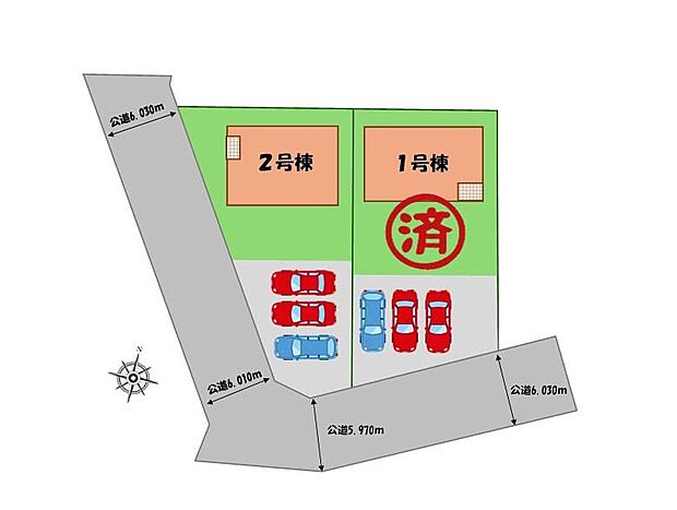 ≪全体区画図≫
駐車3台可能(車種による)!
急な来客時や、ご家族の自転車スペースとしても大活躍♪