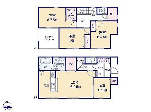 【4LDK+2S】収納豊富です！各部屋に収納が設置され２階主寝室にお勧めの洋室には大容量のウォークインクローゼット！納戸は２ヶ所ございます。キレイが日常になったら嬉しいですね！