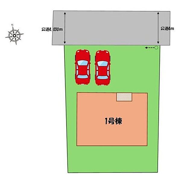 【全体区画図】駐車２台可能（車種による）！
急な来客時や、ご家族の自転車スペースとしても大活躍♪