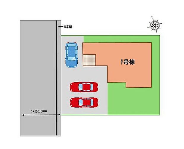 【全体区画図】駐車３台可能（車種による）！
急な来客時や、ご家族の自転車スペースとしても大活躍♪