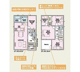 ２階にテレワークルームがございます！家族の動線から離れておりますので、静かな環境で集中してお仕事が出来ます！窓もありますので、明るく自分だけのリラックスルームにもなりますね！ 